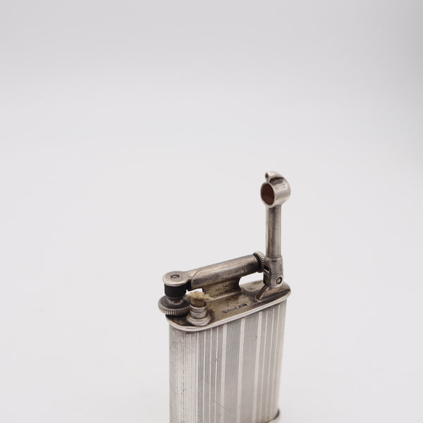 NAPIER Surefire 1928 Art Deco Asymmetric Pocket Petrol Lighter In .925 Sterling Silver