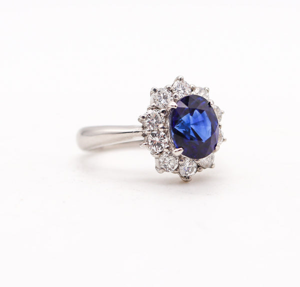 CLASSIC Halo Ring In Platinum With 3.14 Ctw In Sapphires And Diamonds