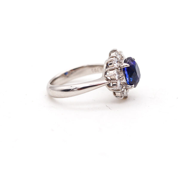 CLASSIC Halo Ring In Platinum With 3.14 Ctw In Sapphires And Diamonds