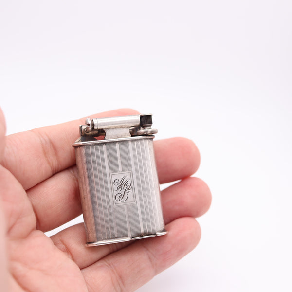 NAPIER Surefire 1928 Art Deco Asymmetric Pocket Petrol Lighter In .925 Sterling Silver