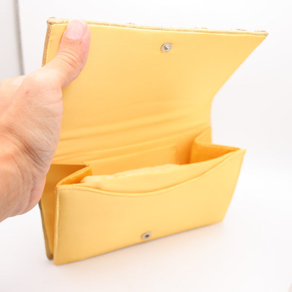 MUGHAL Late Art-Deco 1930's Clutch Purse Silk, Gold And Silver With Green Emeralds