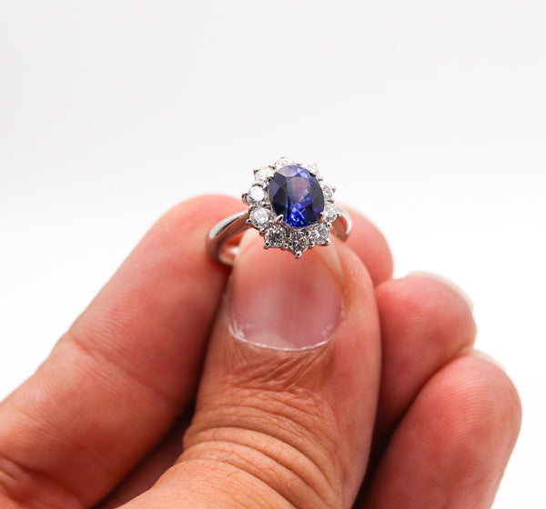 CLASSIC Halo Ring In Platinum With 3.14 Ctw In Sapphires And Diamonds