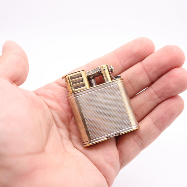 ALFRED DUNHILL 1930 England Art Deco Unique Sport Pocket Petrol Lighter Silver Plate