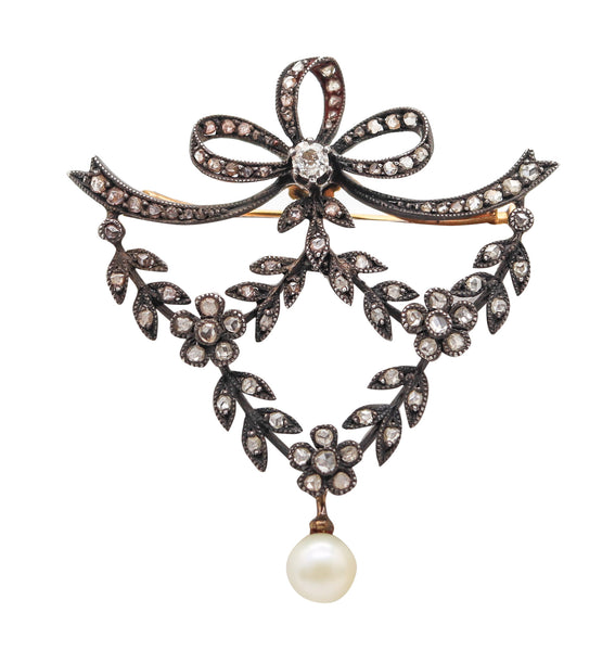 BELLE EPOQUE 1900 Austrian Antique Convertible Brooch With Diamonds & Pearl