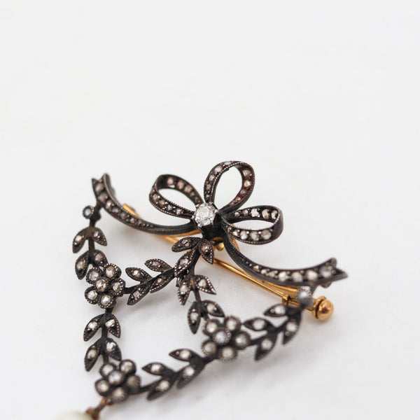 BELLE EPOQUE 1900 Austrian Antique Convertible Brooch With Diamonds & Pearl