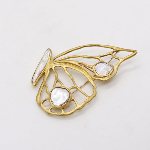 -Dorota Butterfly Convertible Pendant Brooch In 18Kt Yellow Gold With Pearls