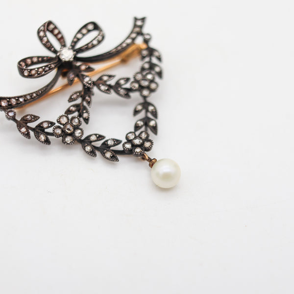 BELLE EPOQUE 1900 Austrian Antique Convertible Brooch With Diamonds & Pearl