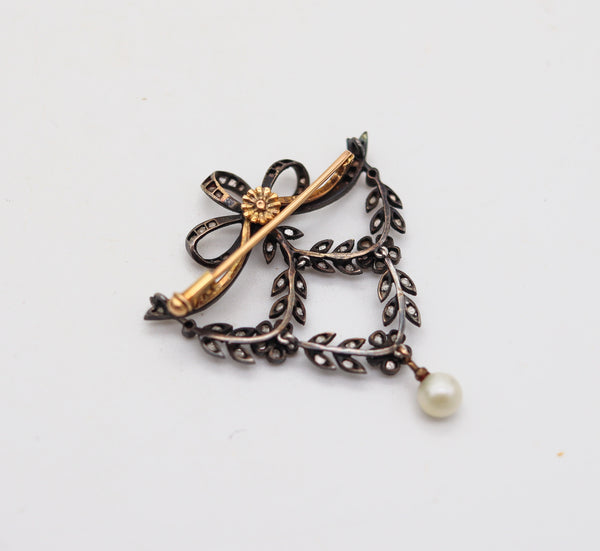 BELLE EPOQUE 1900 Austrian Antique Convertible Brooch With Diamonds & Pearl