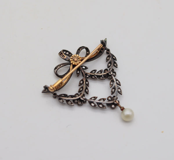 BELLE EPOQUE 1900 Austrian Antique Convertible Brooch With Diamonds & Pearl