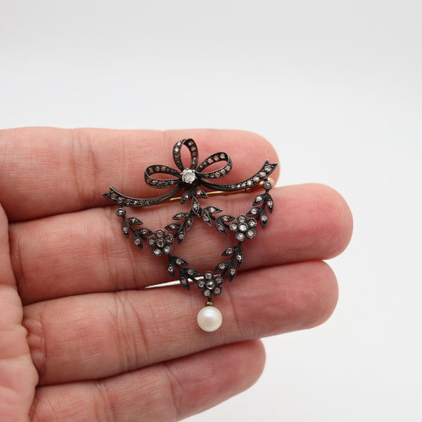 BELLE EPOQUE 1900 Austrian Antique Convertible Brooch With Diamonds & Pearl