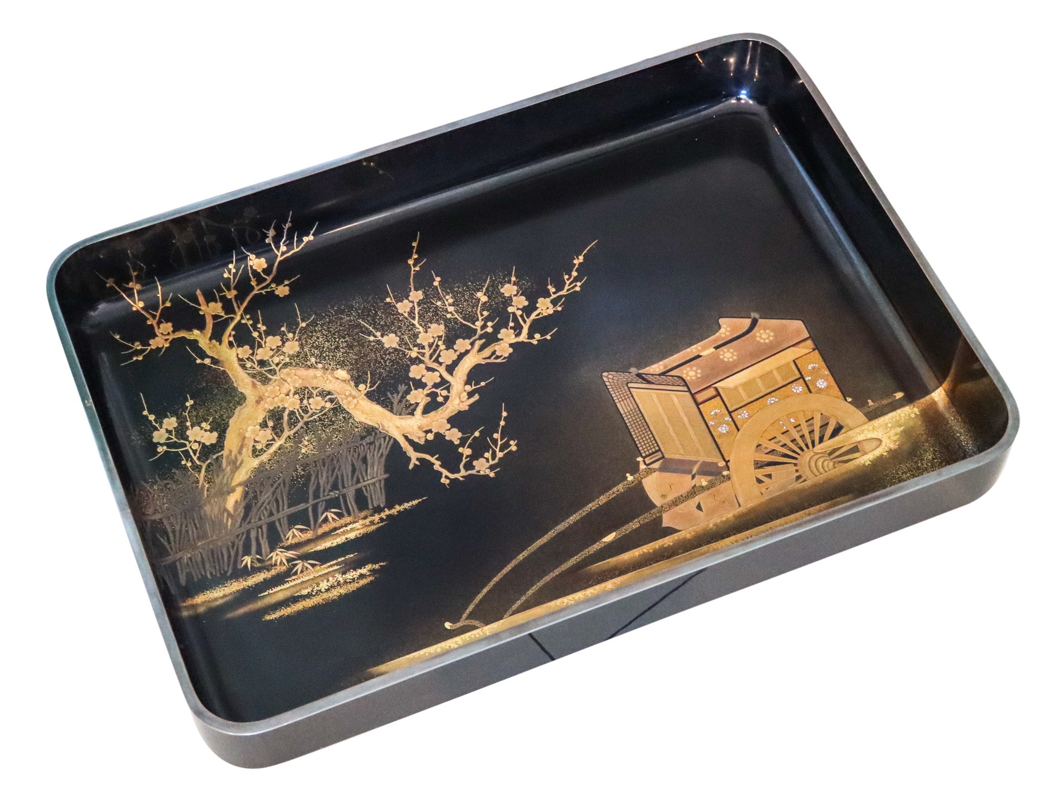 MEIJI PERIOD 1890 Maki-e Presentation Tray In Lacquer & Gold With Kanji Wood Box