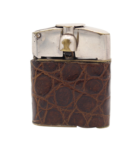 BENEY 1926 England Art Deco Semi Automatic Petrol Lighter With Lizard Leather