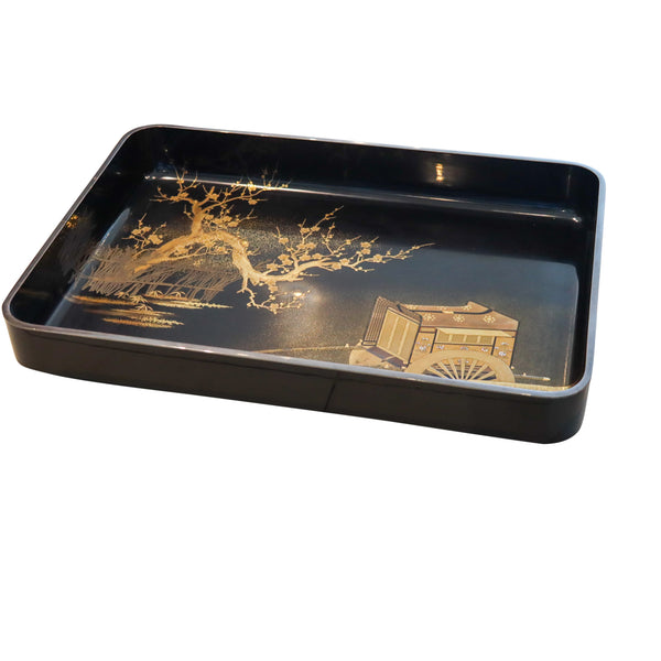 MEIJI PERIOD 1890 Maki-e Presentation Tray In Lacquer & Gold With Kanji Wood Box