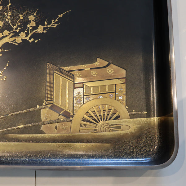 MEIJI PERIOD 1890 Maki-e Presentation Tray In Lacquer & Gold With Kanji Wood Box