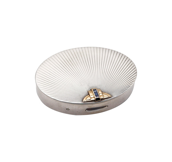 -Tiffany & Co. 1938 Art Deco Oval pill Box In .925 Sterling And 14Kt Gold With Sapphires