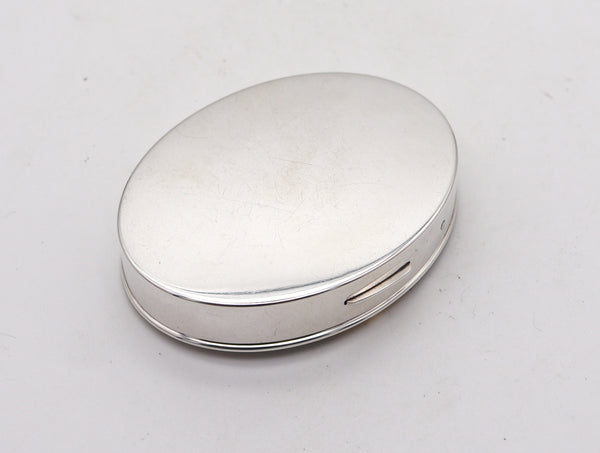 -Tiffany & Co. 1938 Art Deco Oval pill Box In .925 Sterling And 14Kt Gold With Sapphires