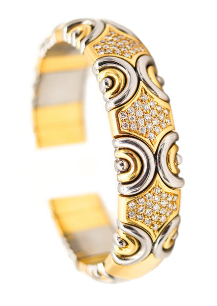 FRED Paris 1980 Bangle-Cuff Bracelet 18Kt Yellow Gold, Stainless And Diamonds