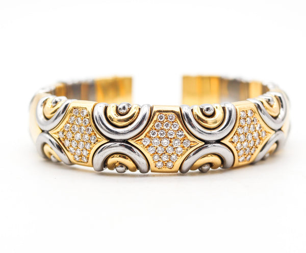 FRED Paris 1980 Bangle-Cuff Bracelet 18Kt Yellow Gold, Stainless And Diamonds