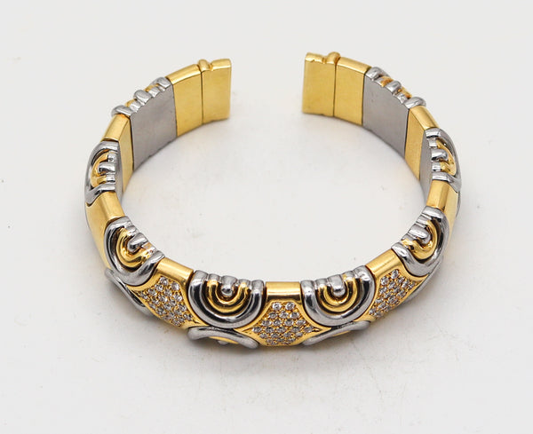 FRED Paris 1980 Bangle-Cuff Bracelet 18Kt Yellow Gold, Stainless And Diamonds