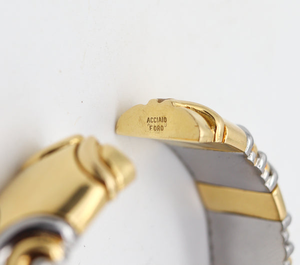 FRED Paris 1980 Bangle-Cuff Bracelet 18Kt Yellow Gold, Stainless And Diamonds