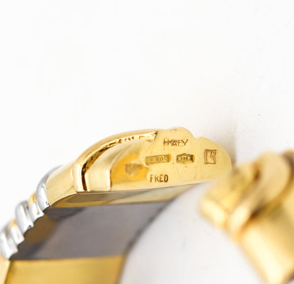 FRED Paris 1980 Bangle-Cuff Bracelet 18Kt Yellow Gold, Stainless And Diamonds