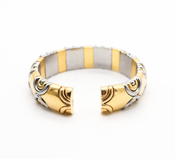FRED Paris 1980 Bangle-Cuff Bracelet 18Kt Yellow Gold, Stainless And Diamonds