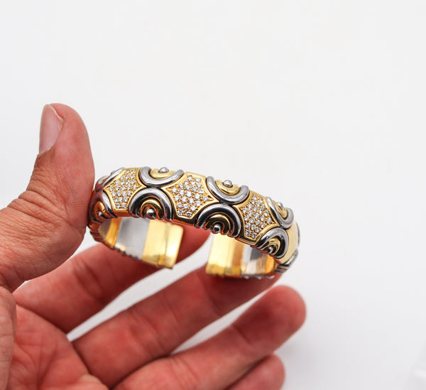 FRED Paris 1980 Bangle-Cuff Bracelet 18Kt Yellow Gold, Stainless And Diamonds