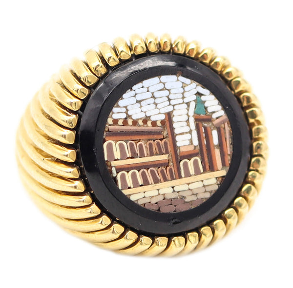 PETOCHI Firenze Roman Revival Ring With Micro Mosaic In 18Kt Yellow Gold
