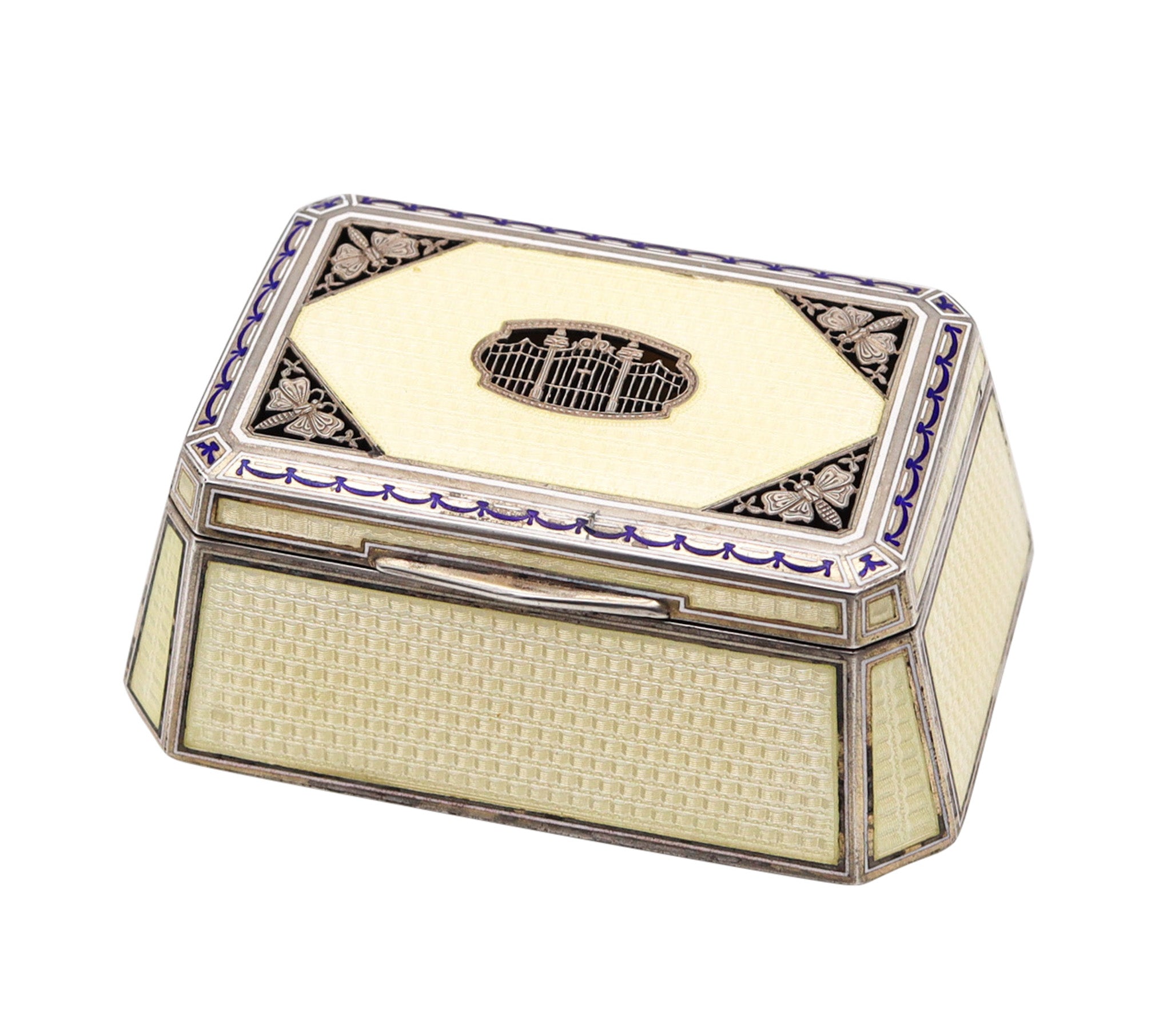 AUSTRIAN 1915 Art Deco Guilloche Enameled Box In .900 Sterling Silver