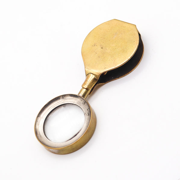 EDWARDIAN 1900 British Antique Foldable Magnifier Loupe Pendant In Polished Brass