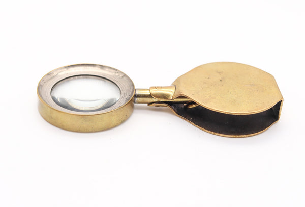 EDWARDIAN 1900 British Antique Foldable Magnifier Loupe Pendant In Polished Brass