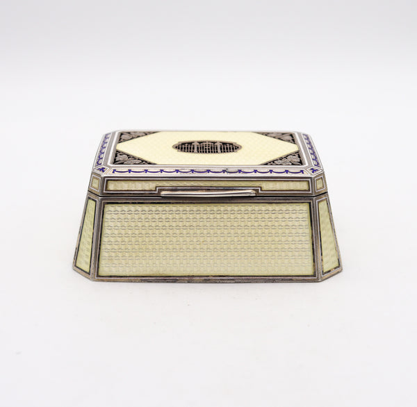 AUSTRIAN 1915 Art Deco Guilloche Enameled Box In .900 Sterling Silver