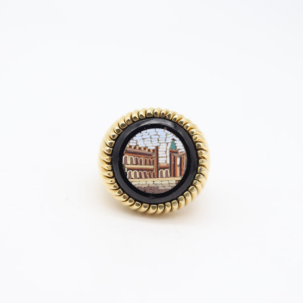 PETOCHI Firenze Roman Revival Ring With Micro Mosaic In 18Kt Yellow Gold