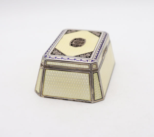 AUSTRIAN 1915 Art Deco Guilloche Enameled Box In .900 Sterling Silver