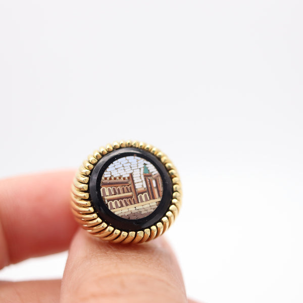 PETOCHI Firenze Roman Revival Ring With Micro Mosaic In 18Kt Yellow Gold