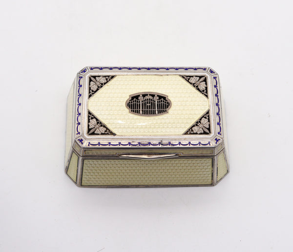 AUSTRIAN 1915 Art Deco Guilloche Enameled Box In .900 Sterling Silver