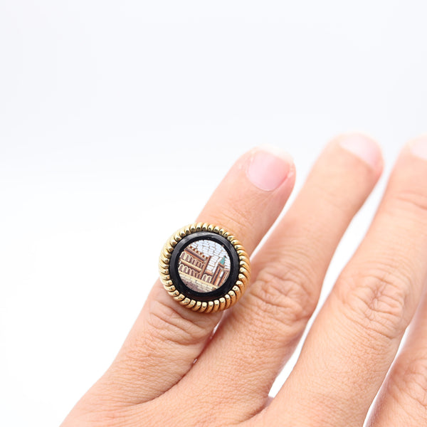 PETOCHI Firenze Roman Revival Ring With Micro Mosaic In 18Kt Yellow Gold