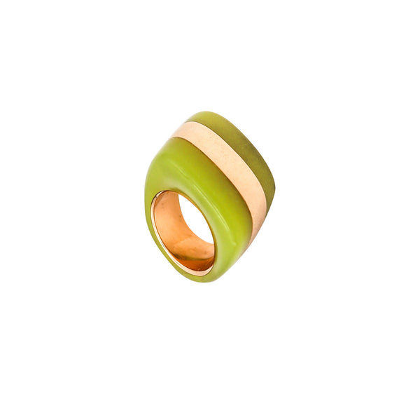 -Vhernier Milano Sculptural Cocktail Ring In 18Kt Yellow Gold With Green Agate