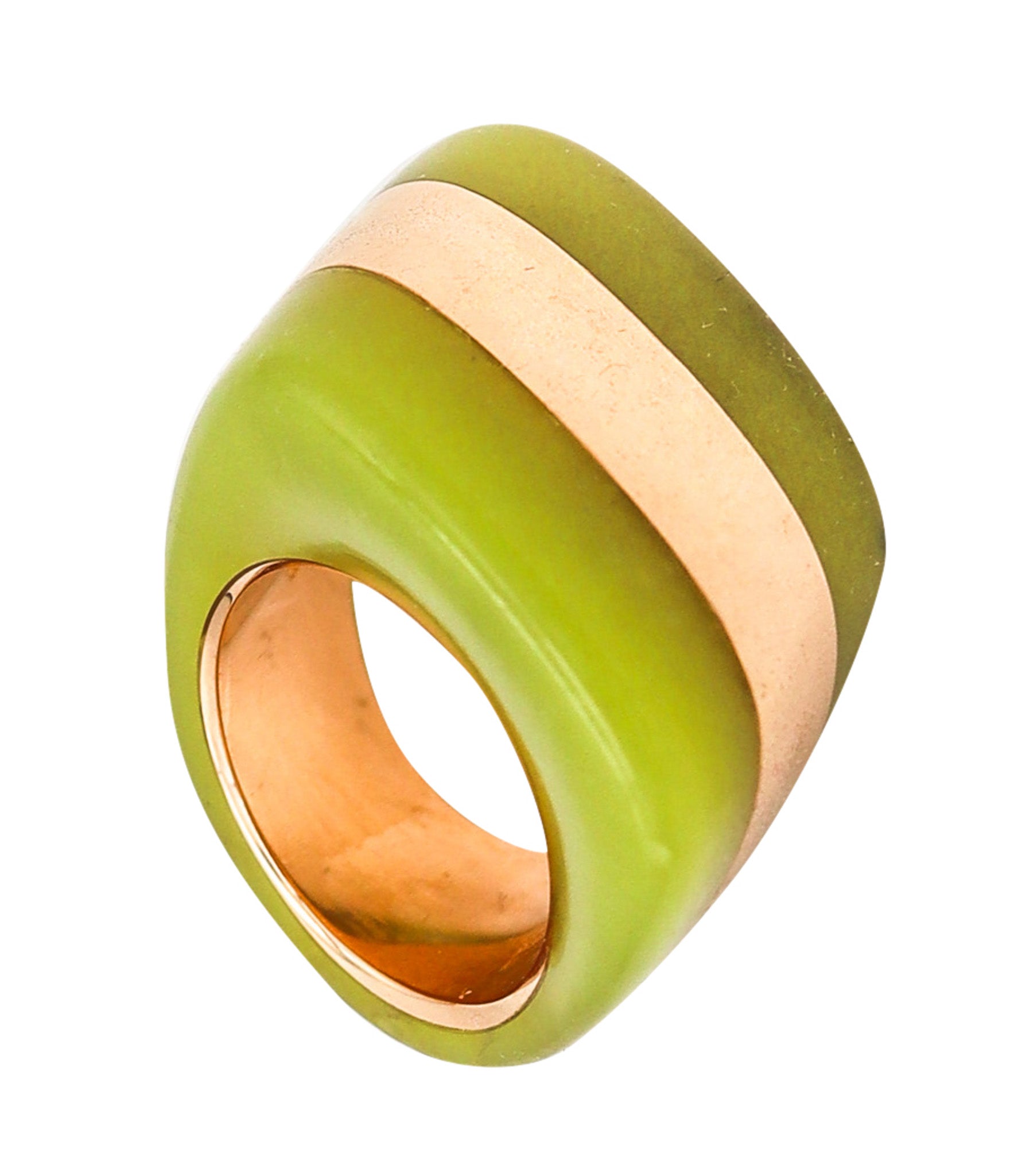 -Vhernier Milano Sculptural Cocktail Ring In 18Kt Yellow Gold With Green Agate