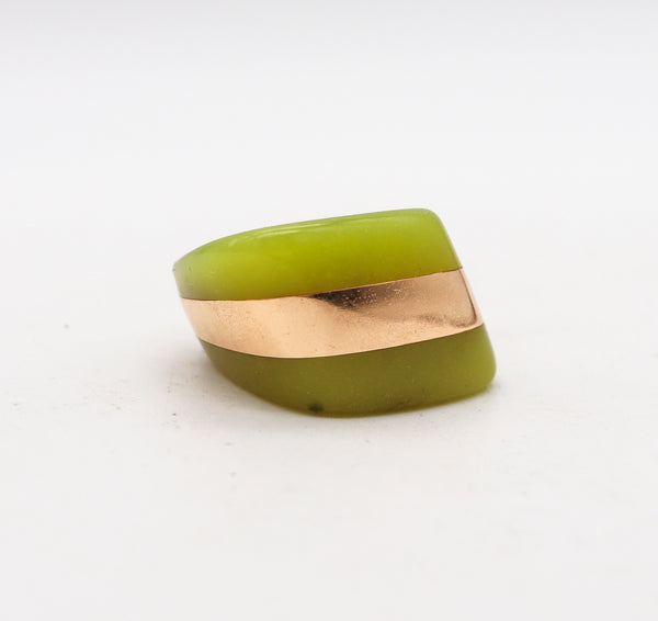 -Vhernier Milano Sculptural Cocktail Ring In 18Kt Yellow Gold With Green Agate