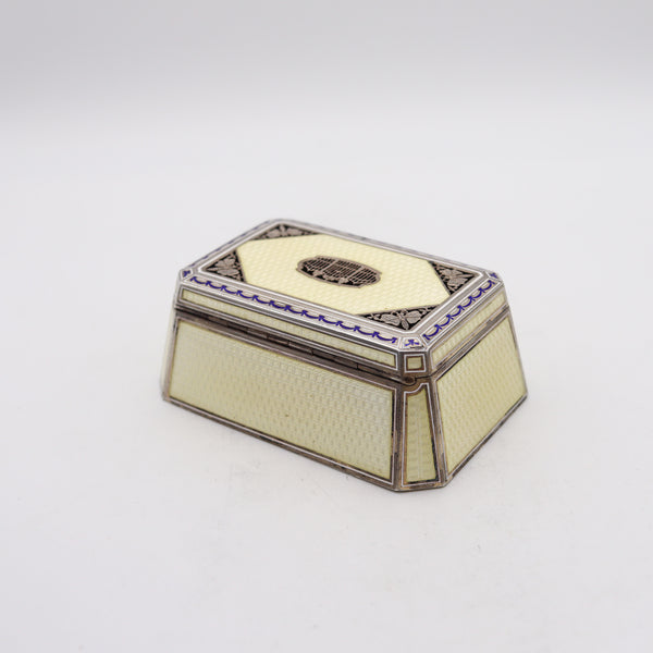 AUSTRIAN 1915 Art Deco Guilloche Enameled Box In .900 Sterling Silver