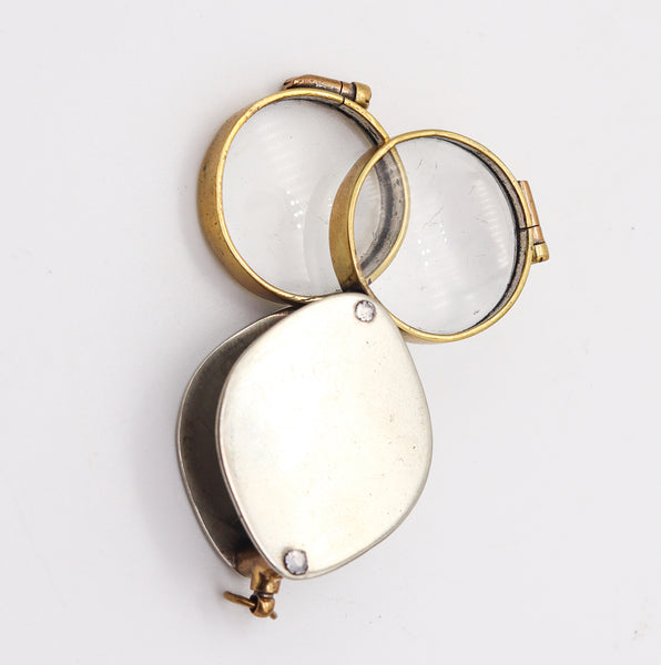 EDWARDIAN 1905 British Antique Foldable Double Loupes Pendant In Polished Brass