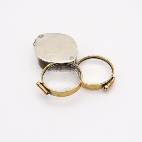 EDWARDIAN 1905 British Antique Foldable Double Loupes Pendant In Polished Brass
