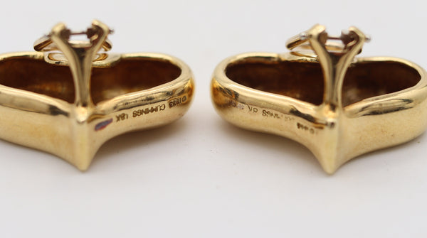 ANGELA CUMMINGS 1986 Heart Shaped Clips-On Earrings In 18Kt Yellow Gold