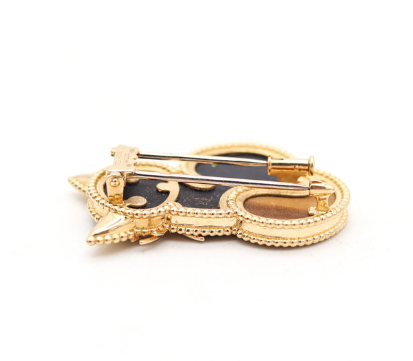 VAN CLEEF & ARPELS Paris Stylized Cat Brooch In 18Kt Gold With Precious Carvings
