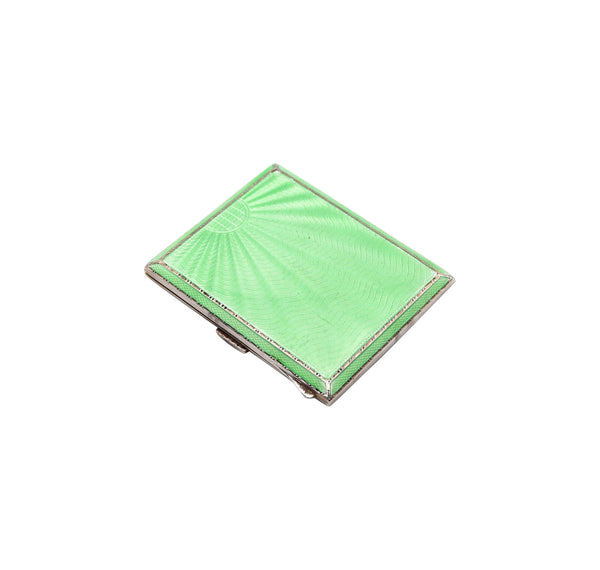 ADIE BROTHERS 1933 Birmingham Guilloche Green Enamel Box In .925 Sterling