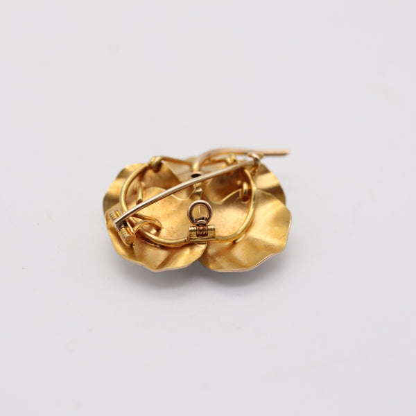 EDWARDIAN 1905 Enameled White Pansy Pendant-Brooch In 14Kt Gold With Diamond