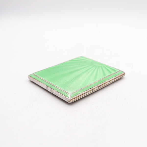 ADIE BROTHERS 1933 Birmingham Guilloche Green Enamel Box In .925 Sterling