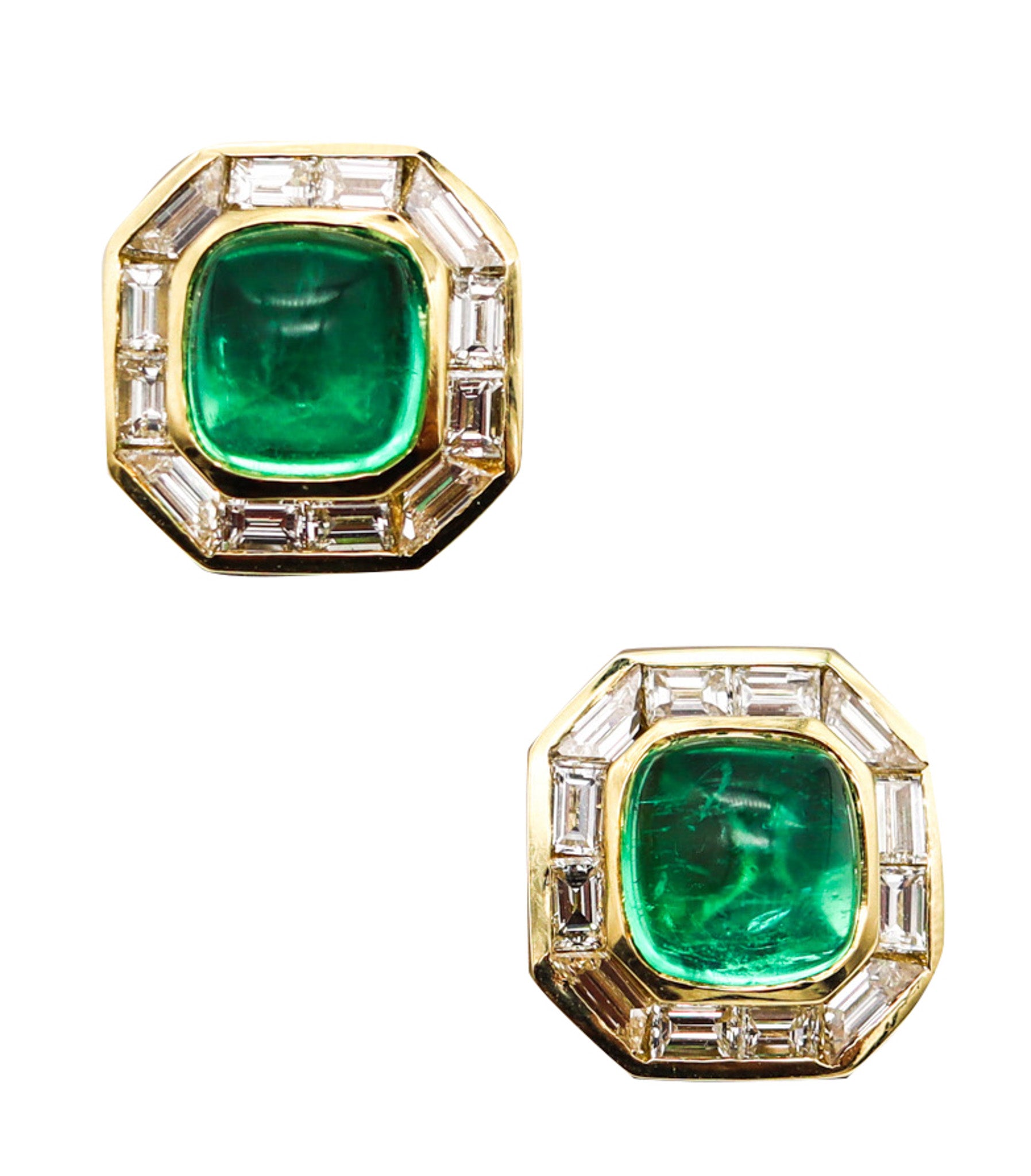 -Bvlgari Clip On Earrings In 18Kt Gold With 11.72 Ctw In Diamonds And Emeralds