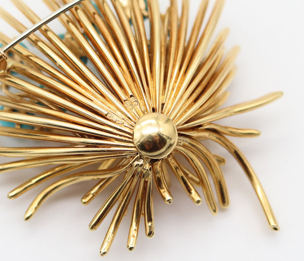 ANDREW GRIMA 1963 London Turquoises Massive Brooch In 18Kt Gold With Diamonds
